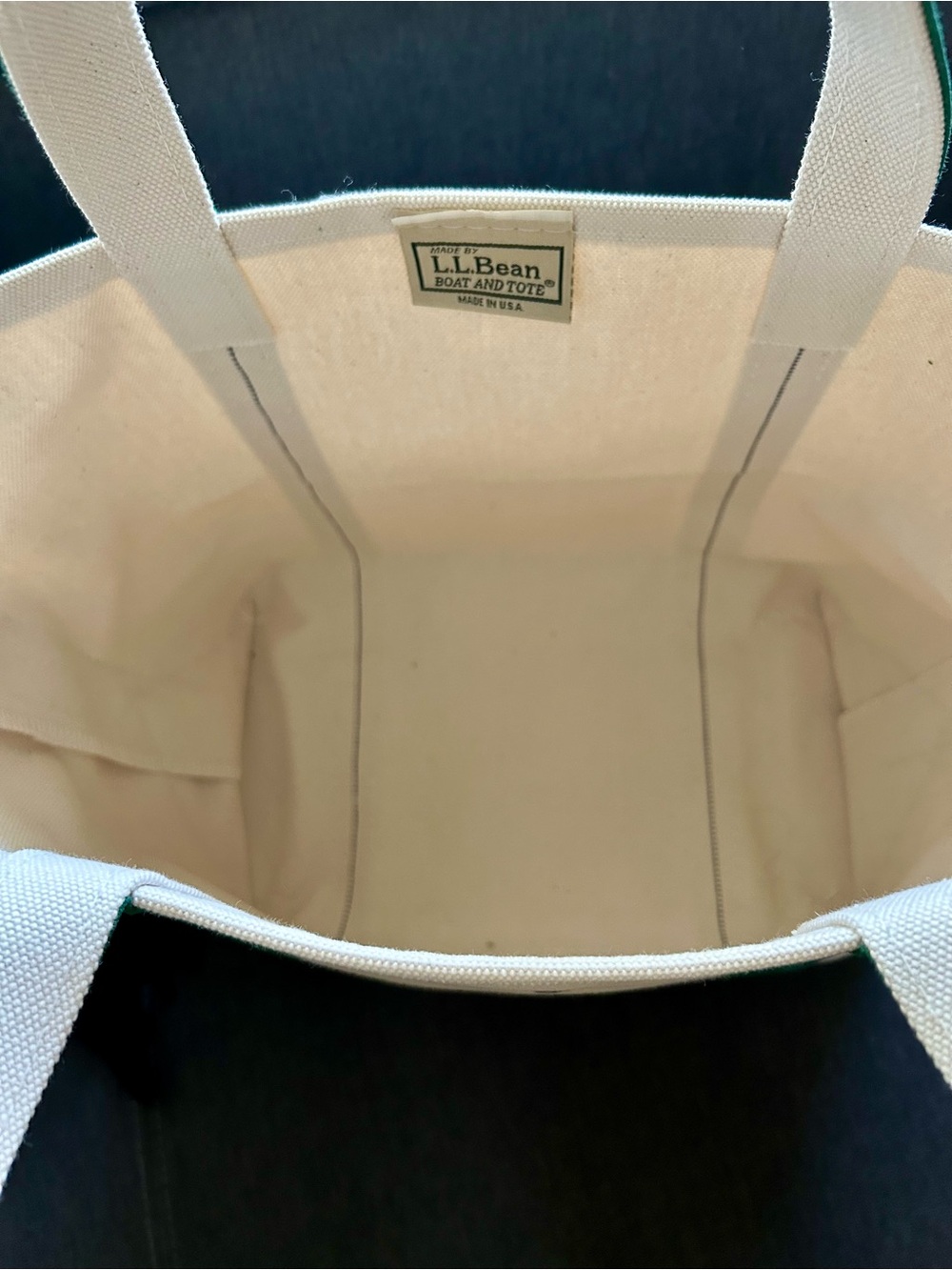 L.L. Bean Medium Cream Canvas Tote with Green Trim -New - Picture 5 of 5